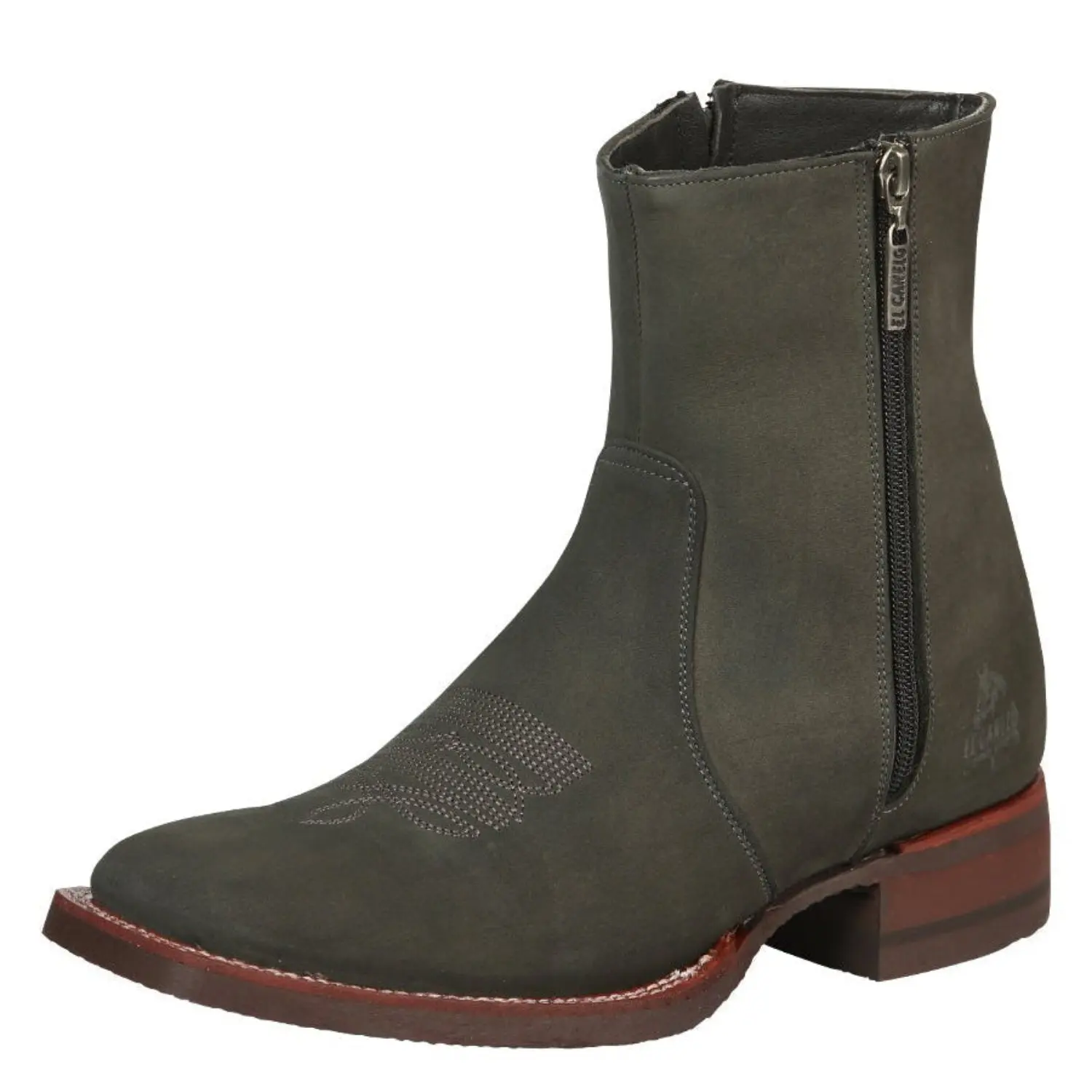Botas Cortas de Piel Original Punta Cuadrada Color Gris Gamuza - El Canelo