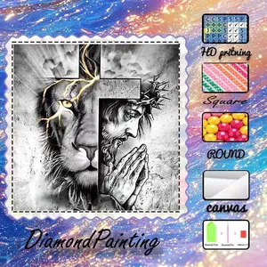 DIY 5D Flocking Cloth Diamond Painting Craft Set, AB Rhinestones, Fairy Dust Rhinestones, Crystal Rhinestones, Lion, Prayer, Radiance Diamond Embroidery, Diamond Art Kit with Special Techniques, Wall Decoration, Gift for Family, Loved Ones, and Friends