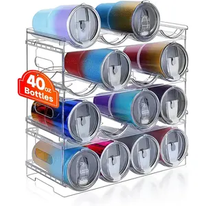 Large Compartment Water Bottle Organizer,4 Tier Stackable Water Bottle Rack for Cabinet,Tumbler Storage Organizer for Kitchen,Fridge,Cabinet Organization and Storage,Clear Water Bottle Storage Rack