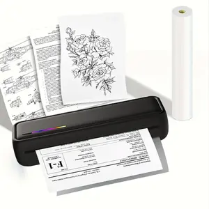 Portable Wireless Thermal Printer, Inkless Printer Supports A4 Thermal Paper, Foldable Paper, Tattoo Paper, Ideal for Travel Car School Office Home Use