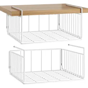 Under Shelf Basket Storage 2-Pack Under Cabinet Hanging Wire Organizer for Pantry Kitchen White
