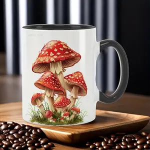 1 ceramic coffee mug, with randomly placed mushrooms and bright colors, a gift for mom, dad, boyfriend, girlfriend, or best friend, 11 oz mug