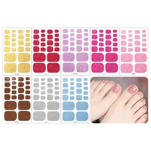 8 Piece Summer Shiny Nail Polish Toe Nail Stickers, Self-Adhesive Glitter Nails, DIY Home Nail Art Set for Women