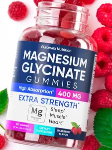 Magnesium Glycinate Gummies 400mg, High Absorption Magnesium Supplement for Women, Men and Kids, Muscle Support and Relaxation, Sugar Free, Vegan, 60 Days Supply