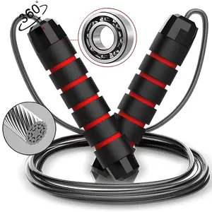 Adjustable Tangle Free Jump Rope with Ball Bearings, Quick Adjust Foam Handle, Portable Home Use Exercise Gear