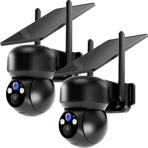 Solar LTE Outdoor Security Camera 2-Pack with Solar Panels 4G LTE Cellular Trail Camera 360° Live Video 2.7K Color PIR Motion Alerts Remote Access for Farm Jobsite Built-in SIM Card 2-Way Audio