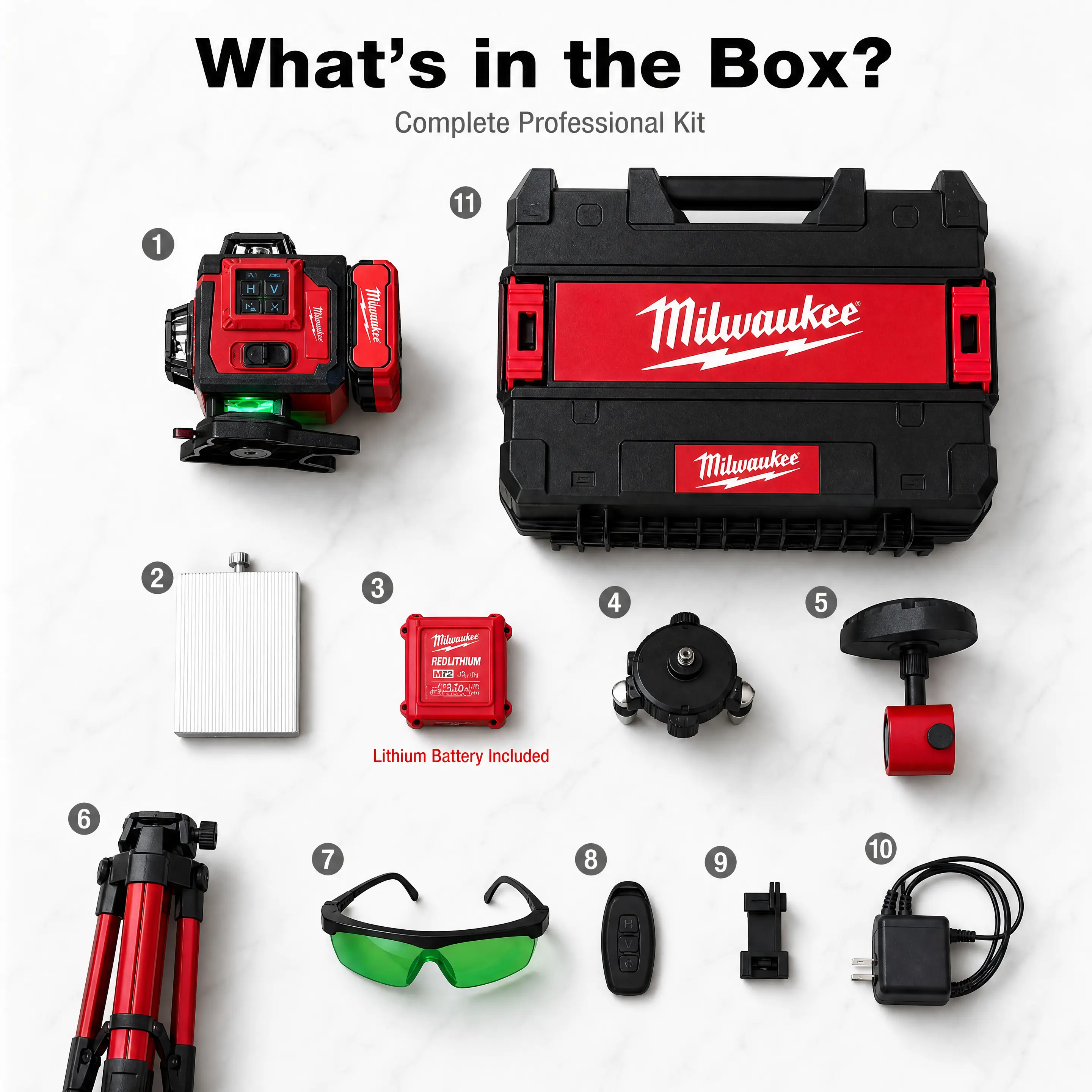 Milwaukee Professional Laser Level System – 12V Kit with Charger, Battery & Carry Case  Get Flawless Results on Every Job Site – From Framing to Finishing!