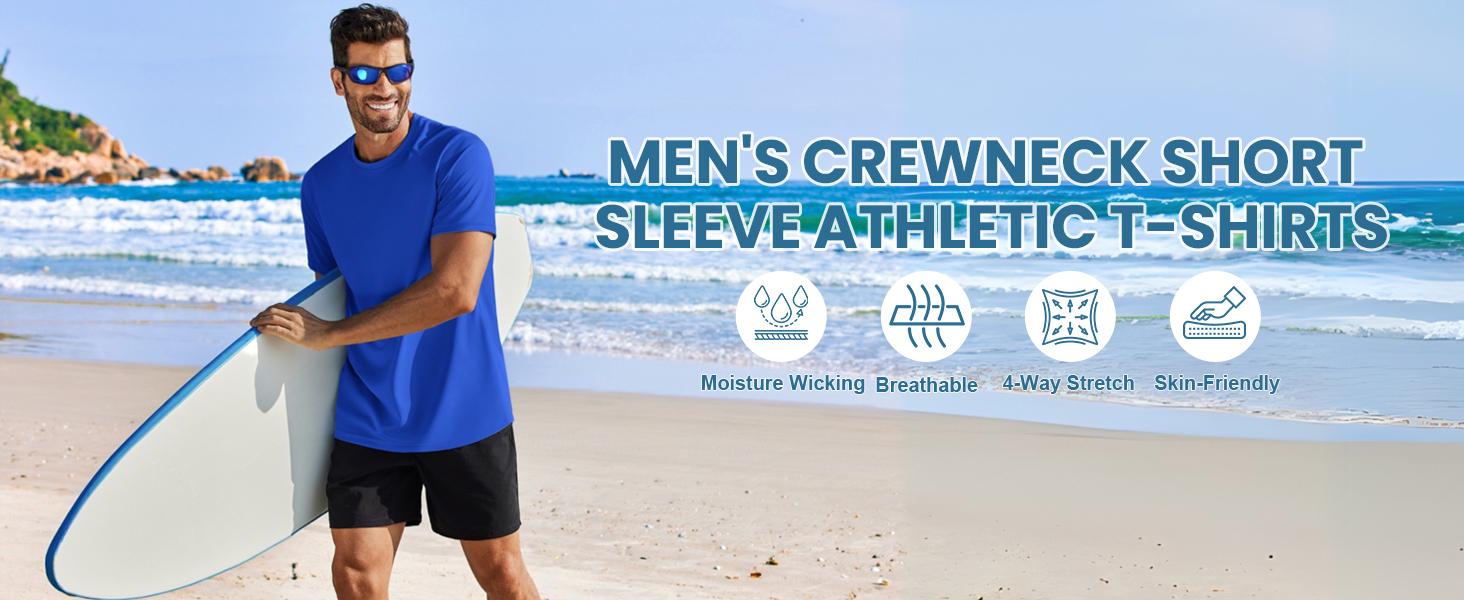 PINSPARK 5 Pack Men's Dry Fit T-Shirts Moisture Wicking Athletic Shirts for Men Gym Tshirt Mens Undershirts Crewneck Tees,summerwins,father'sdaygifts,back to school,back to school shopping tiktokshopbacktoschool