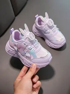 Girls' Button Trainer Sneakers with Butterfly Decoration, Soft Sole Anti-Slip Breathable Dad Shoes, Princess Style Sporty Footwear, Nonslip Trainers
