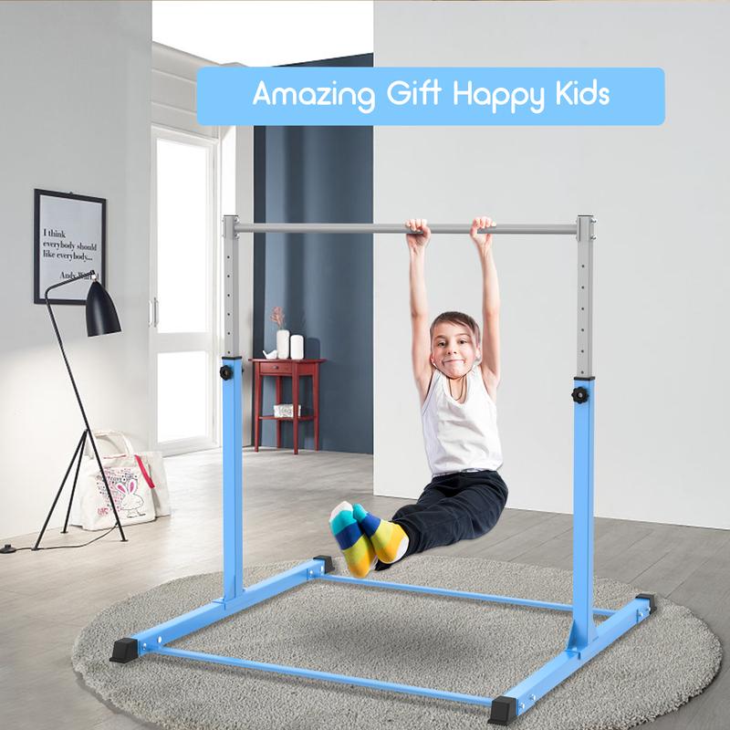 SaflyFun Gymnastics Bar for Kids Ages 3-15 for Home, Steady Steel Construction, 3' to 5' Adjustable Height