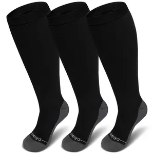 Wide Diabetic Socks for Men Women Plus Size, Extra Long Edema Sock with Thickened Sole, Non-Binding Loose Fit Socks for Swollen Feet, Lymphedema,Neuropathy- 3 Pairs Black eco