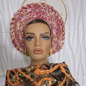 Pink weave Damask  Traditional African Headwrap for Women