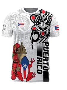 Fast shipping，Men's Puerto Rican Patterned Fitted T-Shirt, Shirt with Tribal Print, Casual Cultural Clothing, Street Fashion