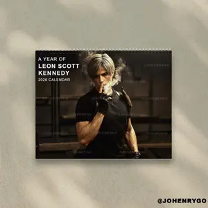 A Year Of Leon S.Kennedy Calendar 2026 - RE Game,  Resident Evil Merch for Fan|Home Decor, Office Decor-New Year Fan Gift, Unique Holiday Gift X