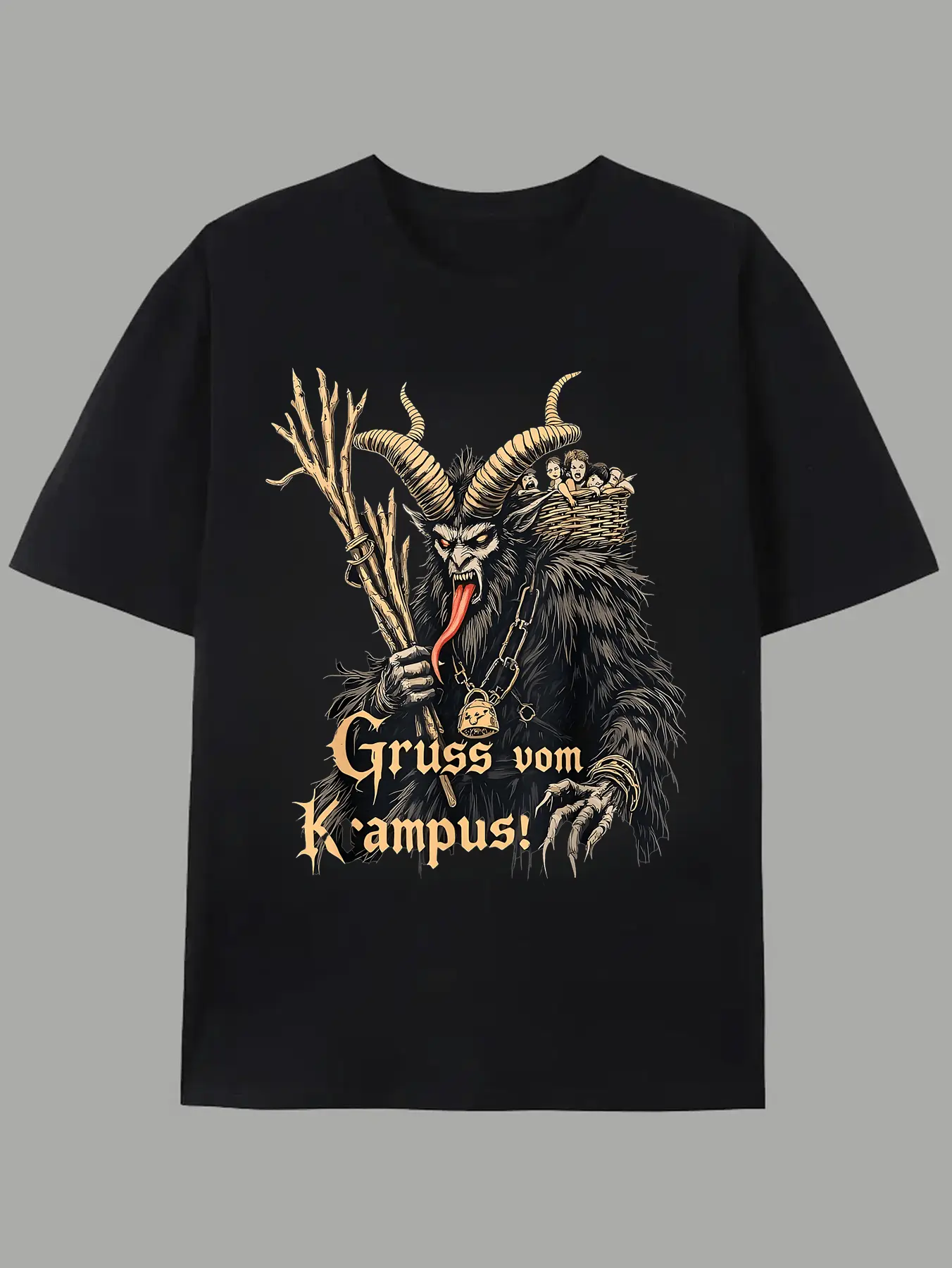 Dark Fantasy Style Men'S T-Shirt Krampus with Bask unisex soft cotton short sleeve t shirt, vintage graphic casual tee for men women teens, perfect birthday holiday gift for camping travel gym daily street casual wear