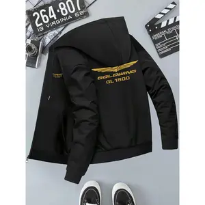 Bmuvlss Men's Slim-Fit Hooded Jacket with Full-Zip Closure & Golden Eagle Print - Heavy-Duty Winter Coat, Full-Zip Front, Zippered Pockets, Machine Washable, Casual to Formal Outerwear for Men (Grey/Black) - Aviation-Themed Design with Flight Dynamics Let