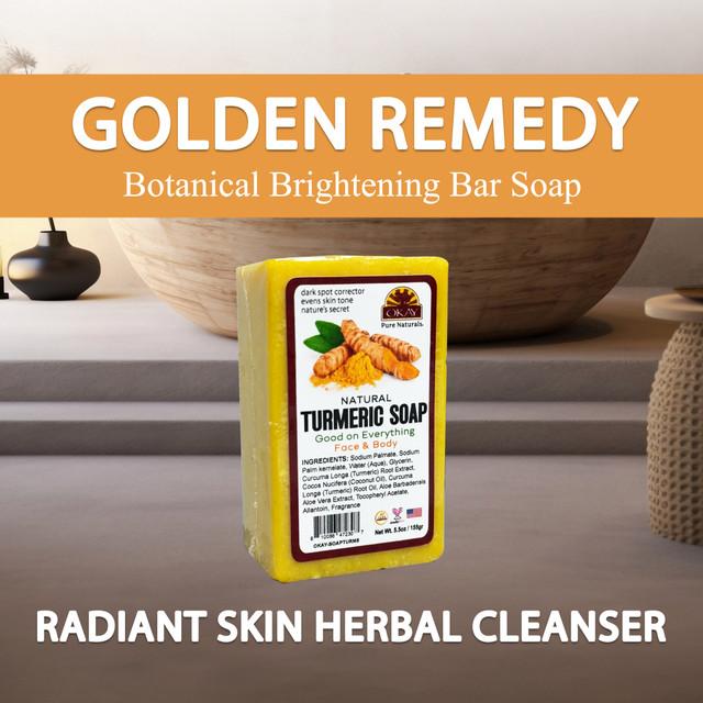 OKAY Pure Naturals Turmeric Soap Bar - Brightening, Dark Spot Correcting & Even Skin Tone Face & Body Cleanser - 5.5 oz