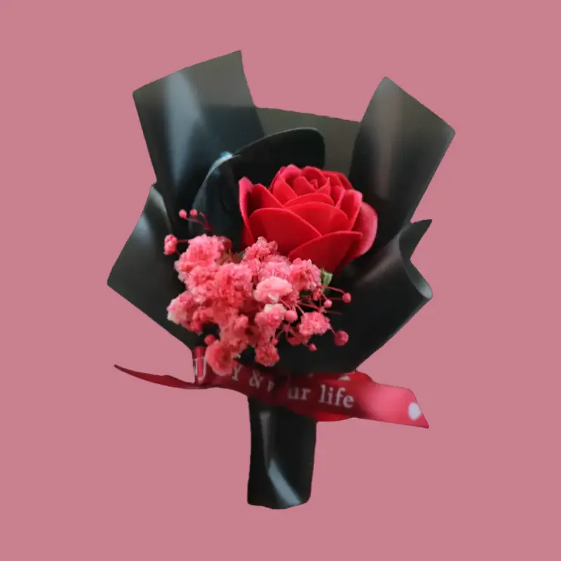 Black/Red Mini Bouquet - Elegant Floral Arrangement with Assorted Flowers and Greenery decorative  bouquet