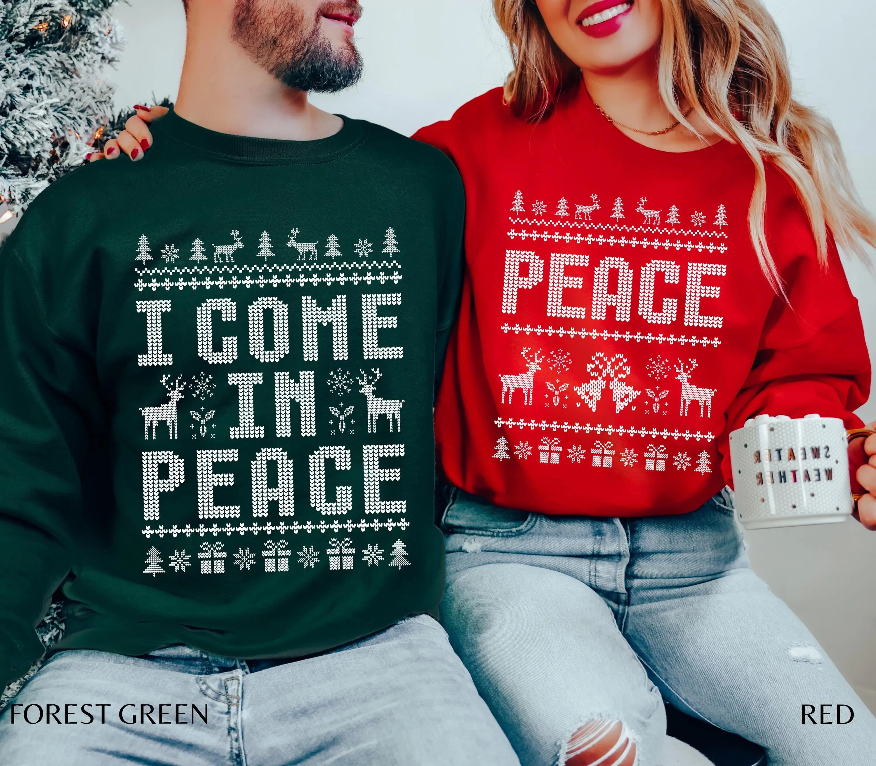 I Come in Peace Funny Matching Couples Ugly Christmas Sweater, Funny Couples Christmas Sweatshirt, Adult Humor Christmas Xmas Sweater