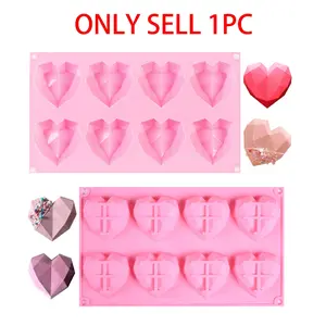 1pc 8-Cavity Diamond Heart Silicone Mold Valentine’s Day Chocolate Candy Mousse Cake Bomb Mold for Baking Heart Shaped Soap Making Mold