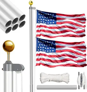20FT Sectional Flag Pole Kit, Heavy Duty  Outdoor In-Ground Flagpole, Golden Ball , 3x5  Flag - Outdoor Flag Poles for Residential Commercial Garden (, 20FT)