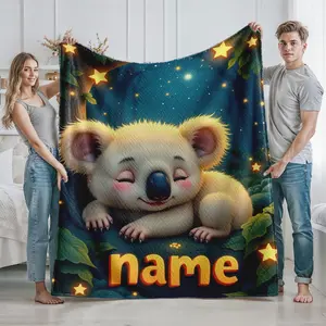 Cute Sleeping Koala Printed Blanket for Cozy Home Use  Perfect Gift for Nature Lovers and Animal Enthusiasts  Ideal Christmas and Birthday Present for Couples and Family Members Looking for Warm and Stylish Soft Thr