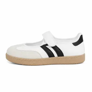 Women’s retro striped Mary Jane sneakers, adjustable Velcro strap, round toe flats, lightweight non-slip casual walking shoes for daily office and school wear