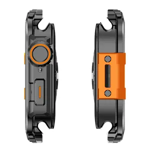 2 in 1 Metal Armor Case for Apple Watch Series 10-46mm with Back Cover, Smart Watch Accessories, Military Grade Protection Rugged Protective Bumper Cover Watch Protector for Apple Watch Only 46mm -Orange +Black (Watch Not Included)