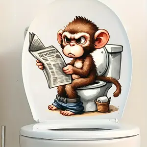 Holiday Monkey Book Toilet Sticker - Waterproof and Removable Bathroom Sticker, Bathroom Decorations, Bathroom Decoration Accessories, Suitable for Christmas, Halloween, New Year - Perfect Holiday Decoration Gift