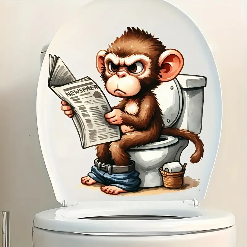 Holiday Monkey Book Toilet Sticker - Waterproof and Removable Bathroom Sticker, Bathroom Accessory, Bathroom Decorations, Bathroom Decoration Accessories, Suitable for Christmas, Halloween, New Year - Perfect Holiday Decoration Gift