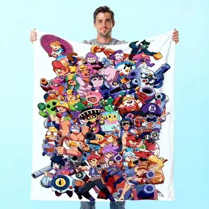 Brawl Stars Ultimate Character Circle Flannel Blanket - Soft High-Quality Fabric for Cozy Gaming Nights & Movie Marathons