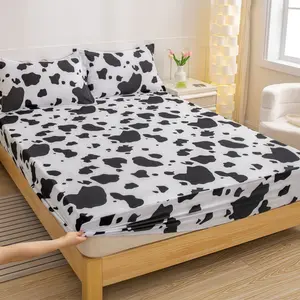 Cow Pattern Bed Sheet Set, Includes 1 Fitted Sheet and 2 Pillowcases, Soft Comfortable Bedding for Home Bedroom Guest Room Use, Bedsheet Sets