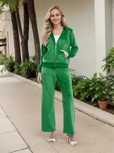 RED MARINE Women's Velvet Zip-Up Hoodie Set - Soft and Stylish Velvet Tracksuit for Casual Comfort and Chic Look Womenswear Overalls