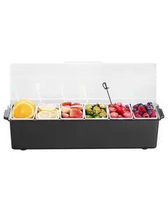 Chilled Condiment Server With 6 Compartment Cold Serving Tray And Lid For Fruit, Ideal For Buffets, Parties, And Catering, Restaurant Kitchen Barware Display, Food Service Equipment, Cold Food Tray Organizer, Fruit Holder