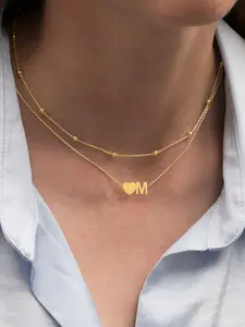 Women's Heart Letter Pendant Necklace Set, Stainless Steel Layered Chain Design, Elegant Jewelry for All Occasions