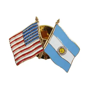 Unisex Gold-Plated Lapel Clip Brooch - Hand-Painted American Stars and Stripes Flag Motif, Long-Lasting Argentina Souvenir, Fashion Clothes Accessory, Unisex Names