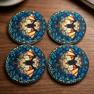 Stained Glass Bat Sublimated Ceramic Coaster Set - Set of 4
