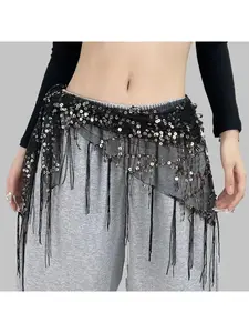 New trendy internet-famous jazz dance Aesthetic hip scarf, street dance waist chain, hip scarf accessory, sequin triangle scarf, fringe belt, versatile waist wrap