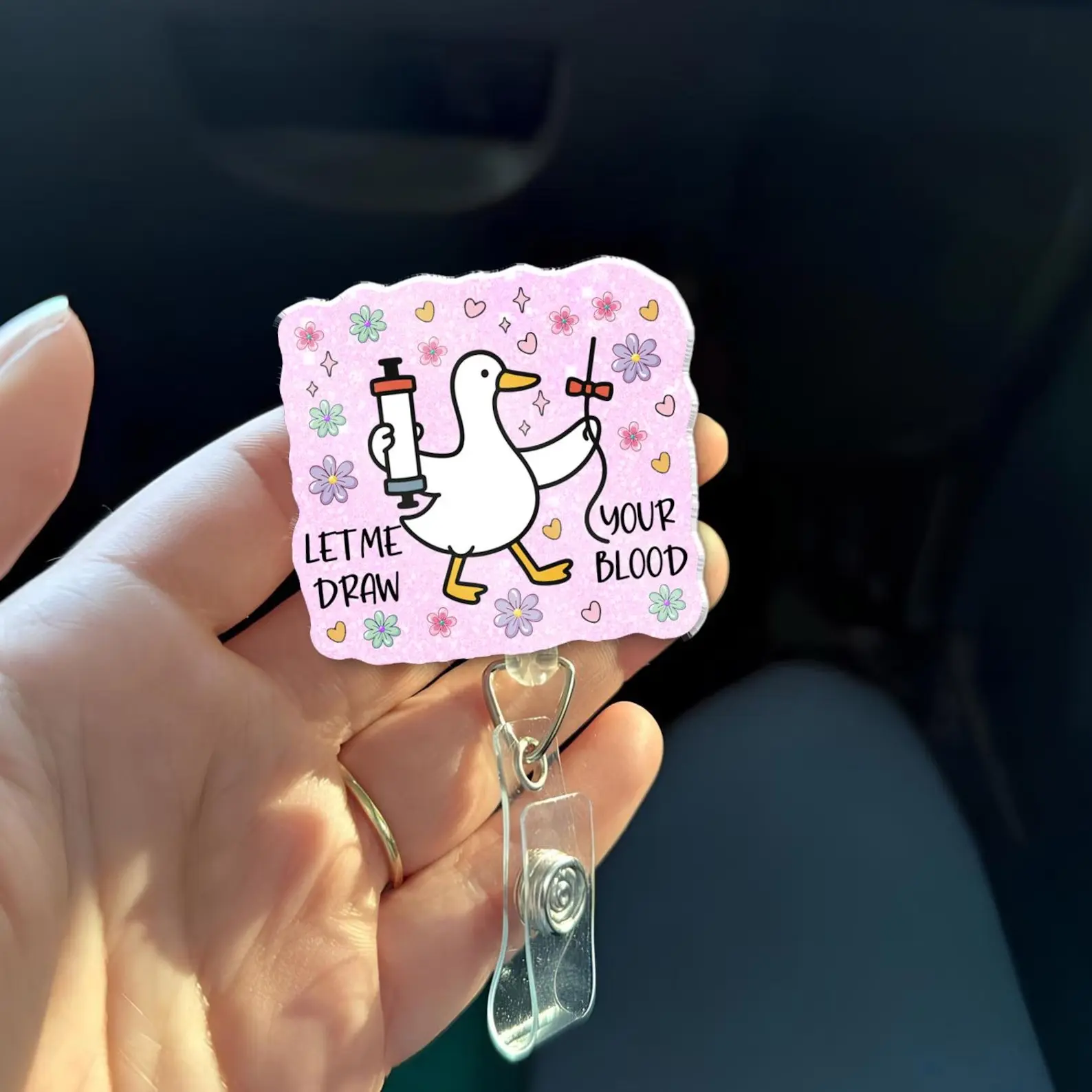 Phlebotomy Badge Reel – Let Me Draw Your Blood Funny Goose Retractable ID Holder, Lab Tech Nurse Gift, Cute Medical Badge - Phlebotomy Gift