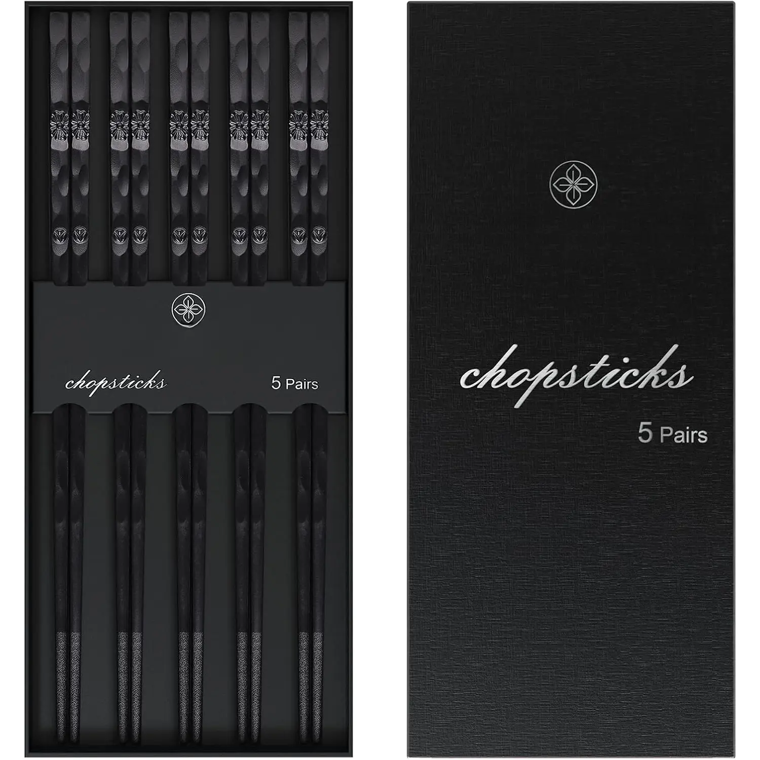 5 Pairs  Fiberglass Chopsticks,  Reusable Chop sticks Dishwasher Safe, Non-slip, 9 1/2 inches - Gift Set Black