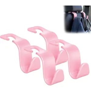 Universal Car Headrest Hooks, Car Organizer Hanger Storage Hooks For Bag Purse Cloth Grocery (Pink Set of 4)