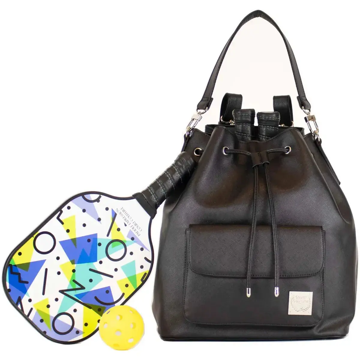 Court Couture Pickleball & Padel Bucket Shoulder Backpack Combo (Black)