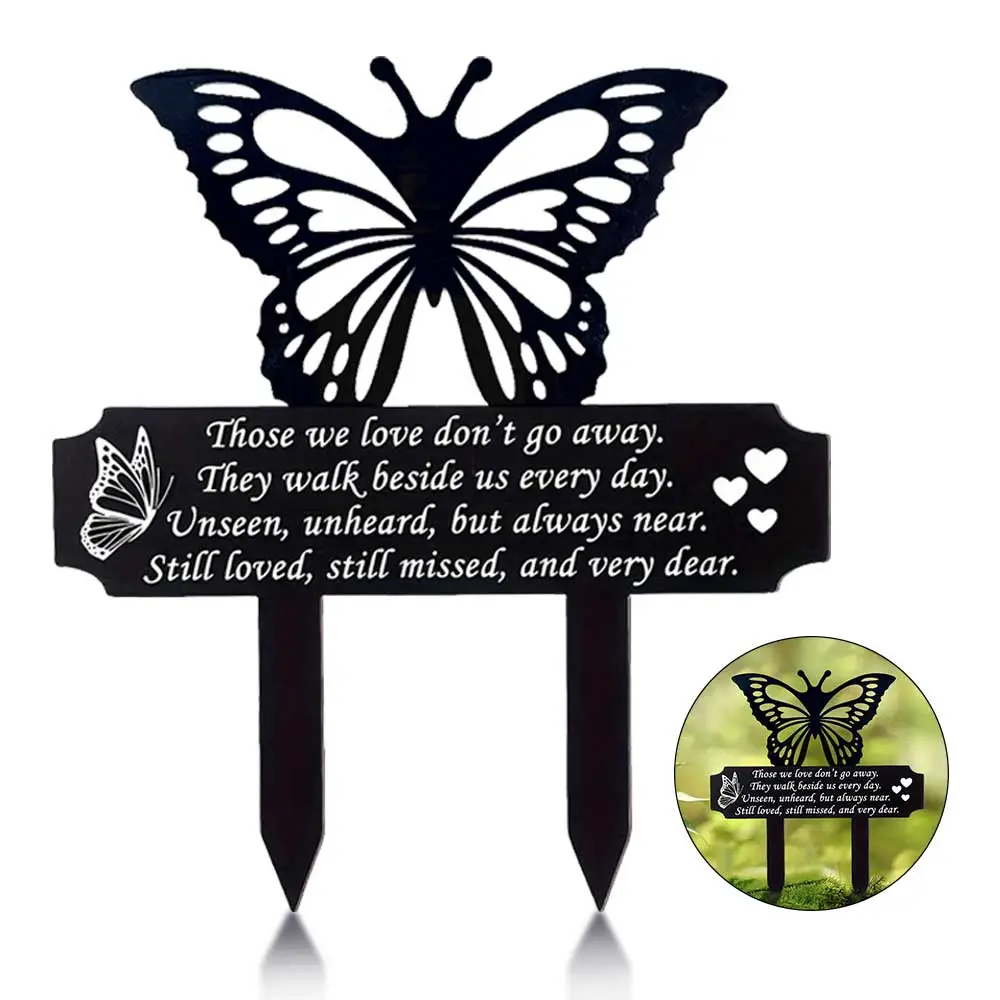 Butterfly Grave Decorations For Cemetery, 1 Count Memorial Butterfly Garden Stake, Grave Markers For Humans Black Sympathy Garden Stake For Outdoors Y