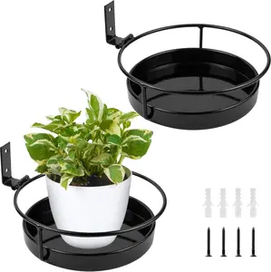 Wall Mounted  Holder, 2 Pack Metal Flower Pot Wall Hanging Shelf Black Indoor Outdoor Decorative Floating Shelves Planter Hanger Racks for Bedroom Living Room Porch Balcony Decor