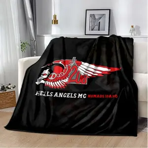 Hells Angels MC Biker Club Flannel Blanket Winged Skull Motorbike Aesthetic Soft Warm Throw For Gamer Room Decor Dorm Essential Bed Sofa Home Gift