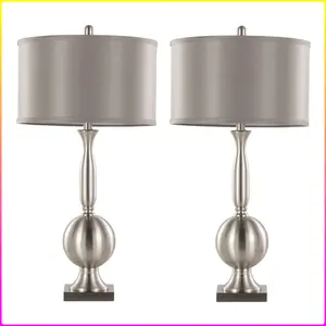 Joan 30" Contemporary Metal Table Lamp in Brushed Nickel with Grey Satin Shade from Grandview Gallery by LumiSource - Set of 2 (BULBS NOT INCLUDED)