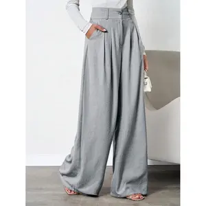 Solid Color Deep Pleated Linen Pants for Tall Women, Perfect for Casual or Work Wear