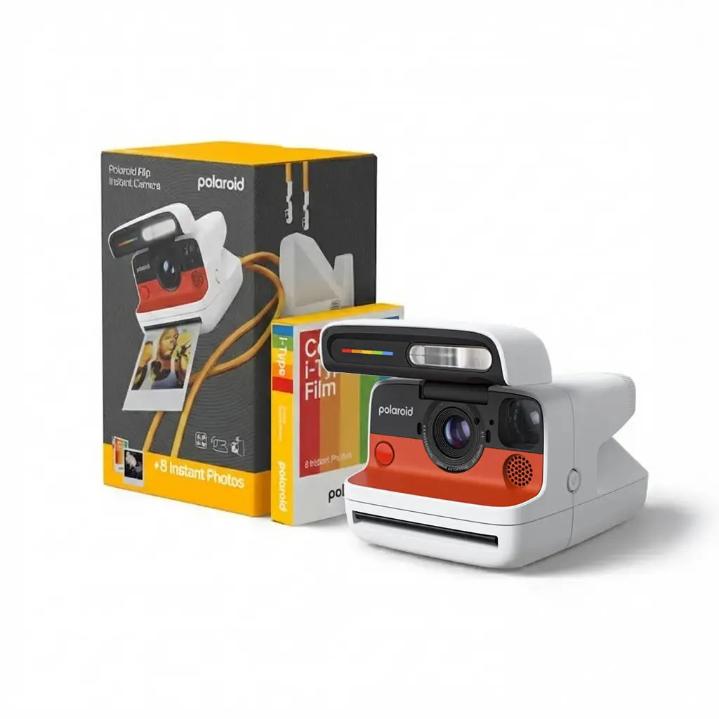 Polaroid Flip Instant Camera + Color Film Bundle (8 Photos) - White