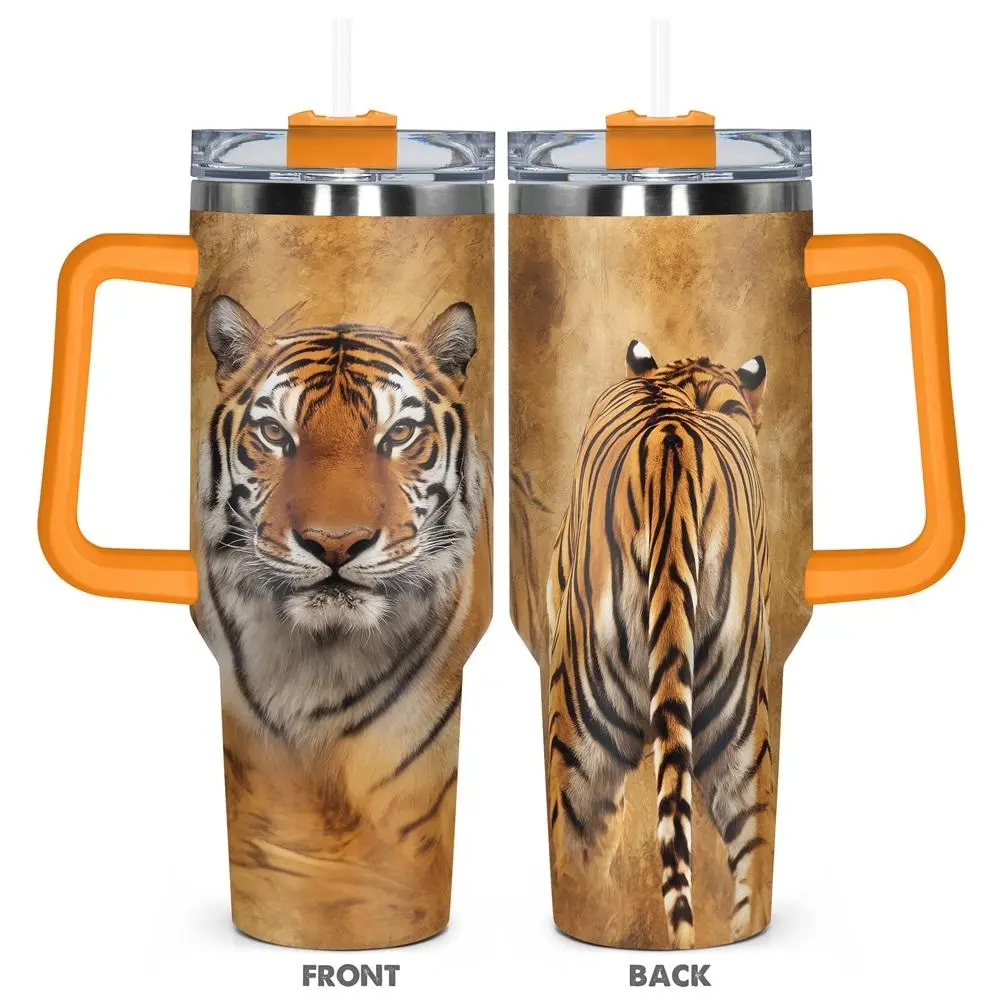 40oz Tiger Pattern Tumbler with Lid, Stainless Steel Water Bottle, Insulated and Durable, Gift for Any Occasion, Drinkware