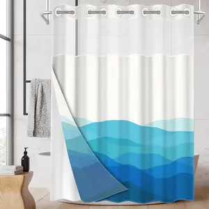 1pc Fresh Blue Mountain Sea Dual-Layer Shower Curtain, Polyester, Mold-Resistant, Waterproof, Ideal for Rvs, Home, Bathroom